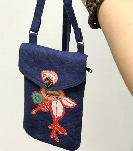 Handcrafted Embroidered Phone Pouch with Small Leaf Design