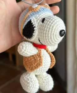 Handcrafted White Dog-shaped Crochet Keychain