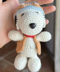 Handcrafted White Dog-shaped Crochet Keychain1