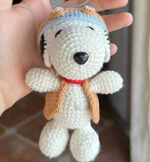 Handcrafted White Dog-shaped Crochet Keychain1