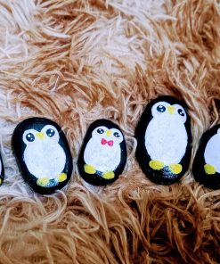 Set Of 5 Hand-painted River Stones Featuring Penguin Motifs